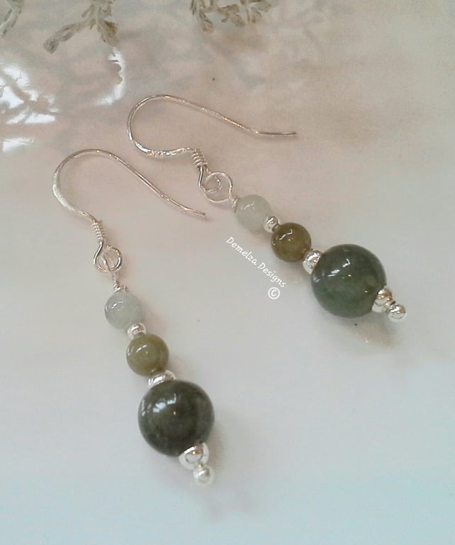 Burmees Jade & Jadeite Sterling Silver Earrings