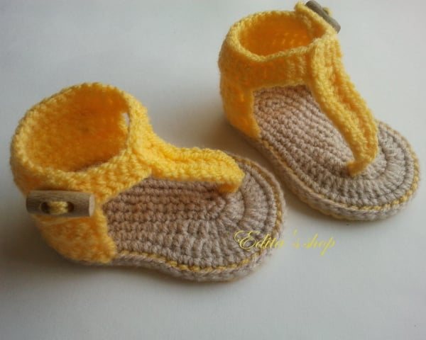 Baby Booties, Baby shoes, Baby sandals, Ready to ship, 3-6 months, tan, yellow