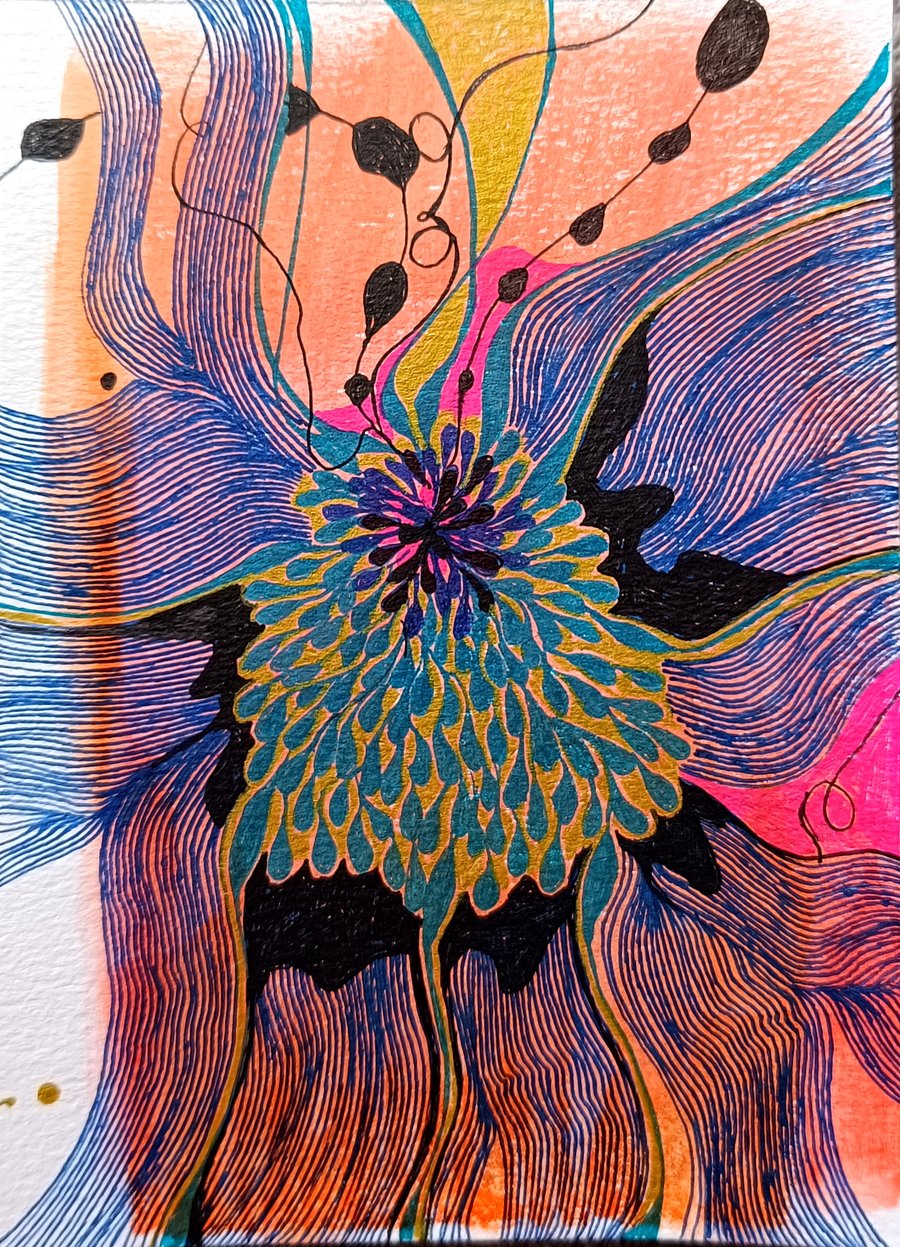 Quiet bloom 2 Original artwork, ink illustration on paper, floral decorative