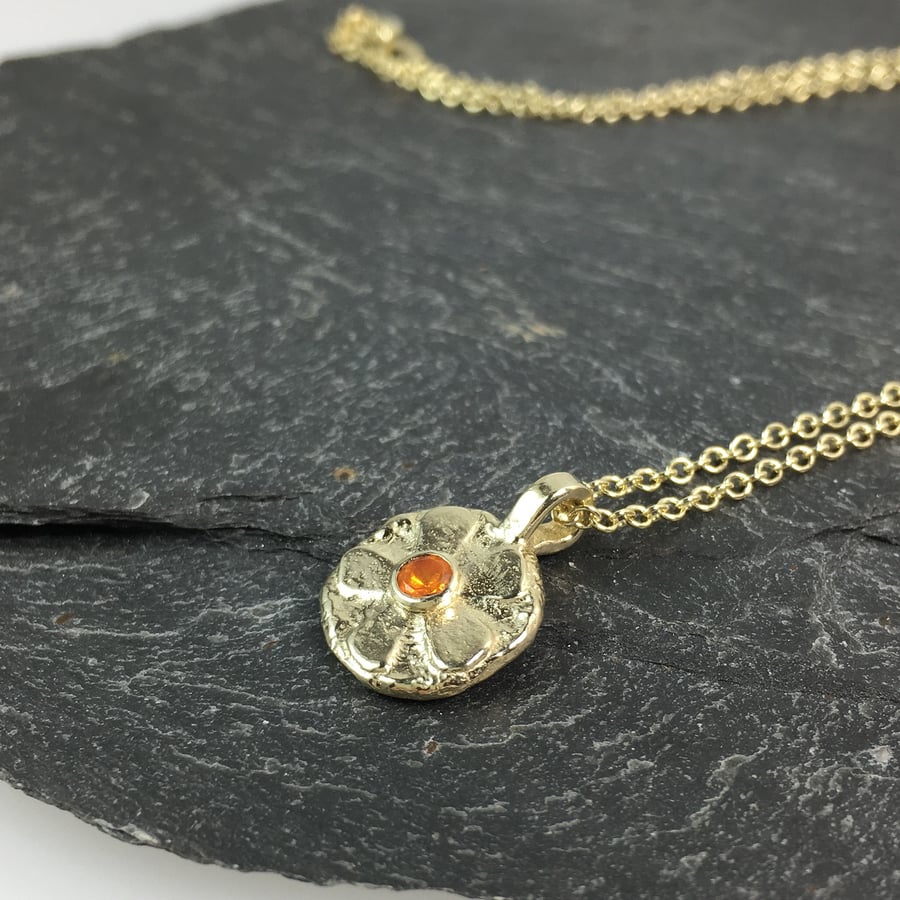 9ct gold and fire opal flower pendant and chain