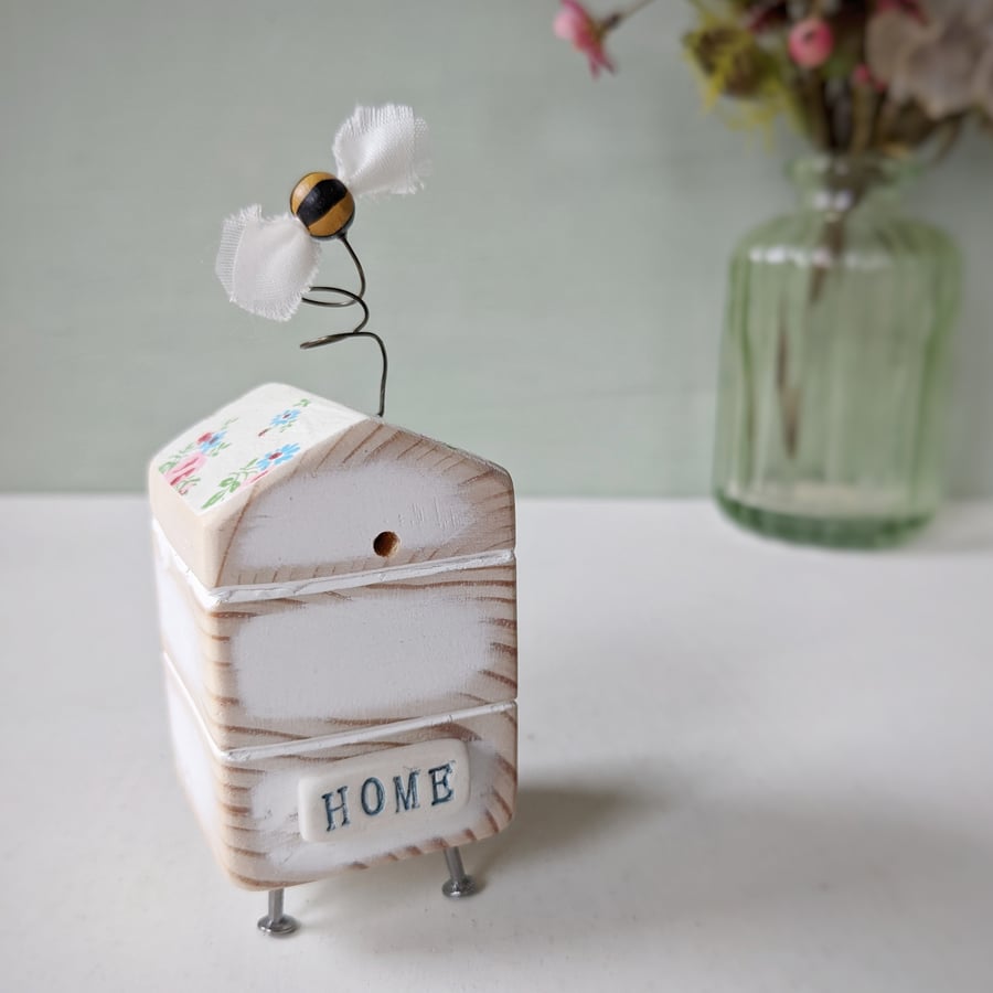Wooden Beehive With Little Bee 'Home'