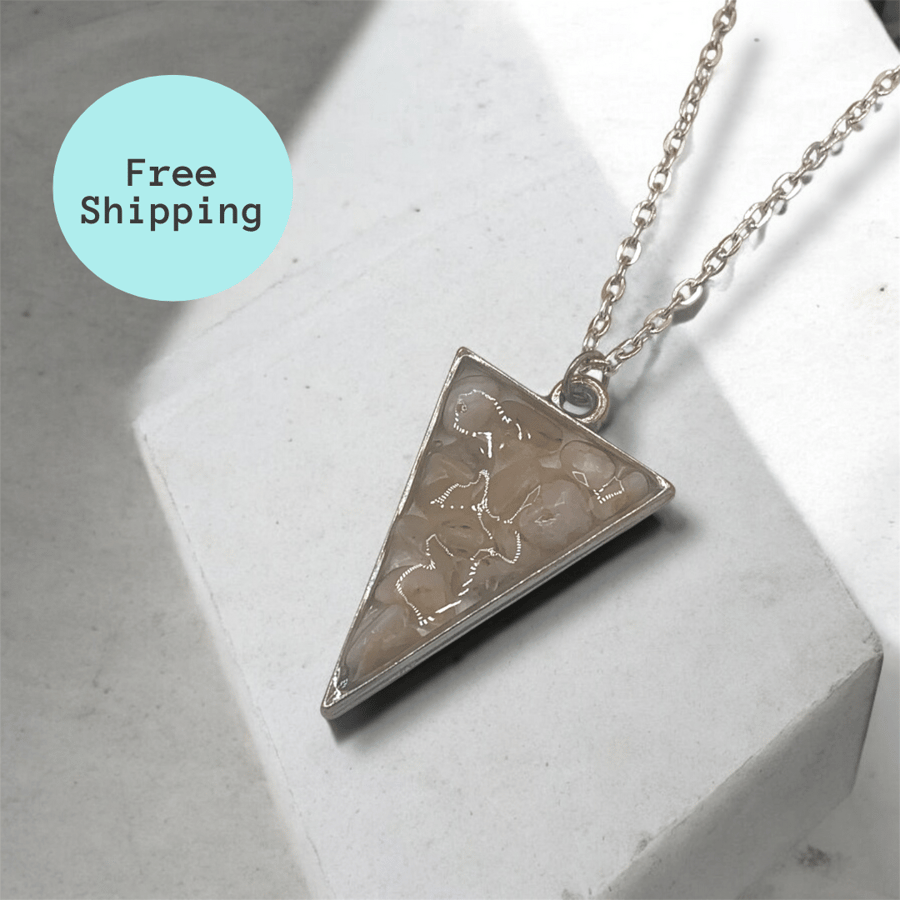 Libra Birthstone Jewellery - Pink Peruvian Opal Triangle Pendant
