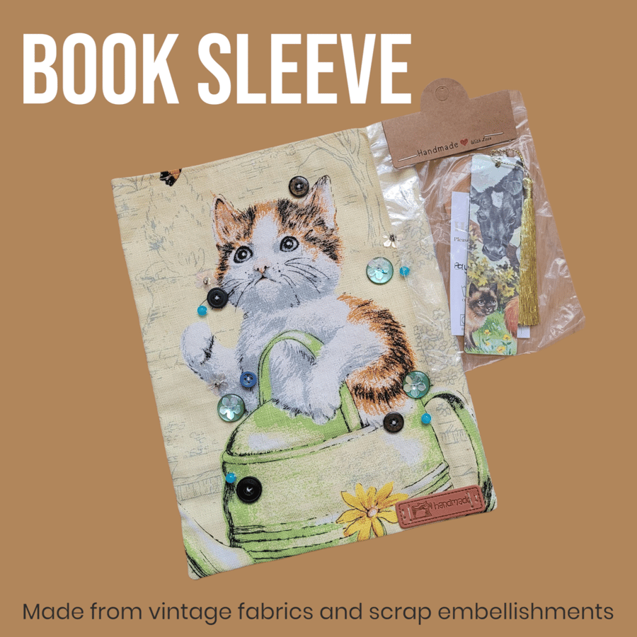 Tea Towel Cat Book Sleeve with Bookmark 