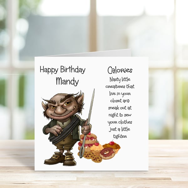 Calories Troll Personalised Birthday Card