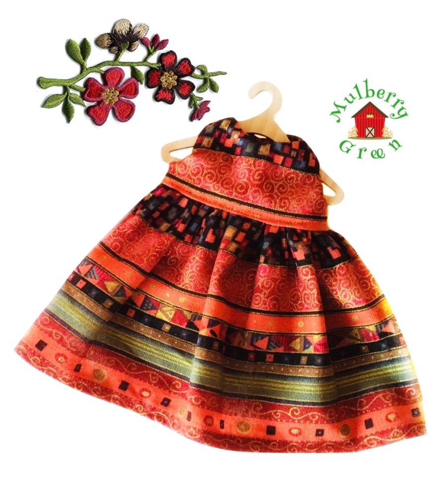 Reserved for Sue - Burnt Orange, Blue and Gold Dress