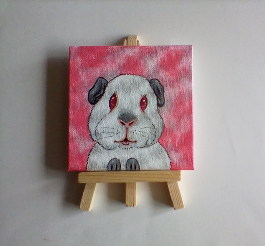 Guinea Pig Miniature Original Acrylic Painting with Easel Letterbox Gift  