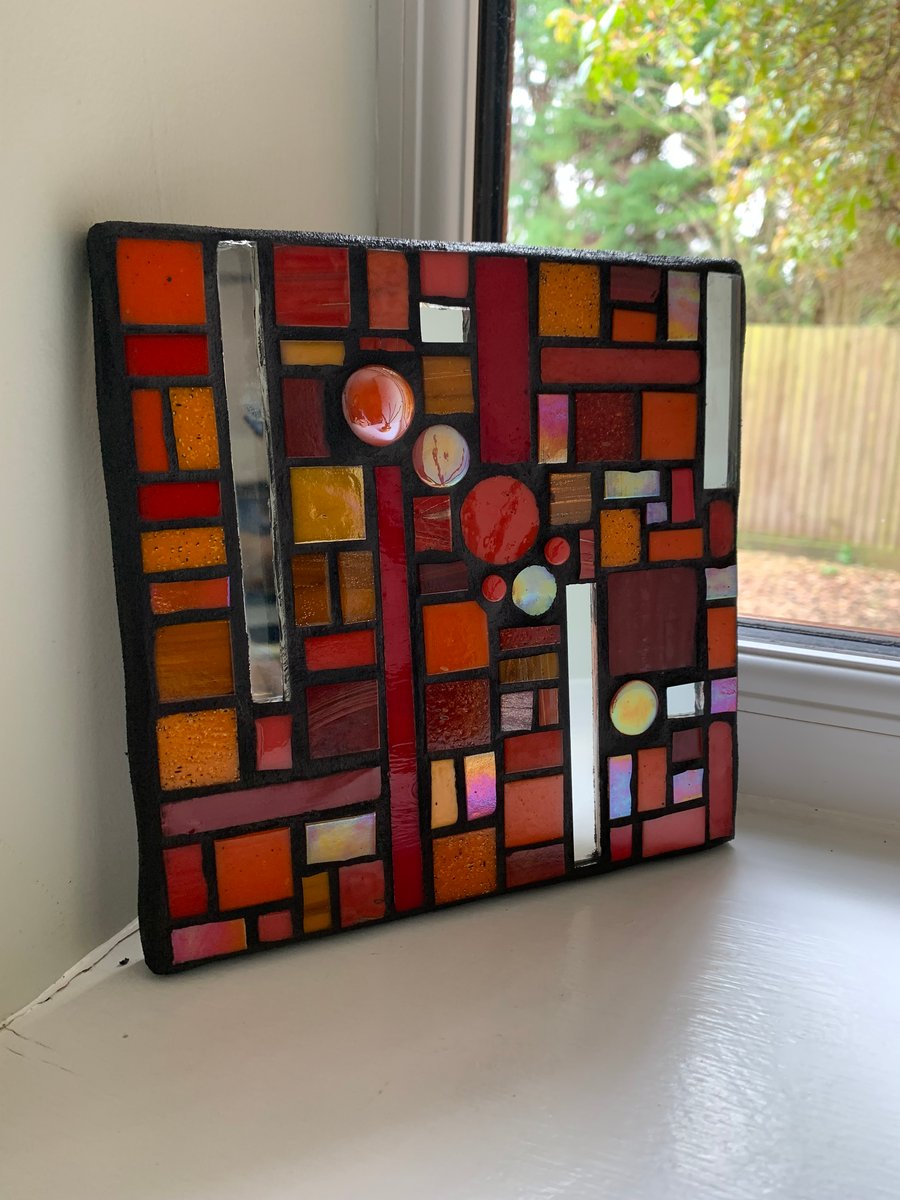 Mosaic Wall Art, Abstract  Art, Unique Art, Red Art Work, Red Decor, Modern Art