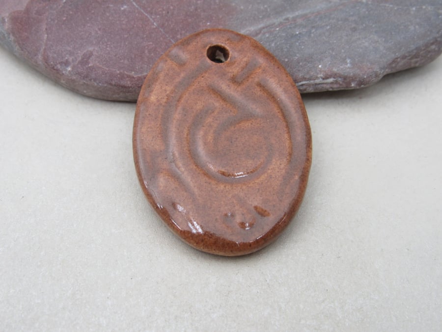 Large Sand Brown Knotwork Ceramic Pendant