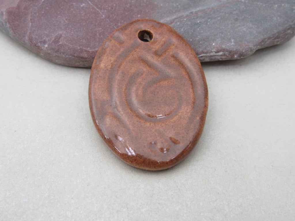 Large Sand Brown Knotwork Ceramic Pendant