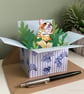 Ginger Tabby Cat Card; Personalised, Birthday or Blank. Cat in a box gift card