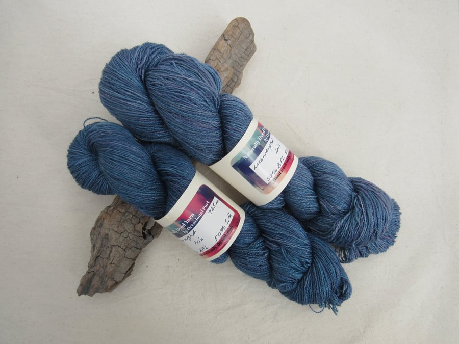 100g Iris BFL Silk Blend Space Dyed Natural Dye Laceweight Yarn