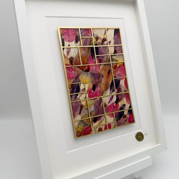 Original Framed Pressed Flower Art with Gold Leaf - Glorieta Garden - Geometric 