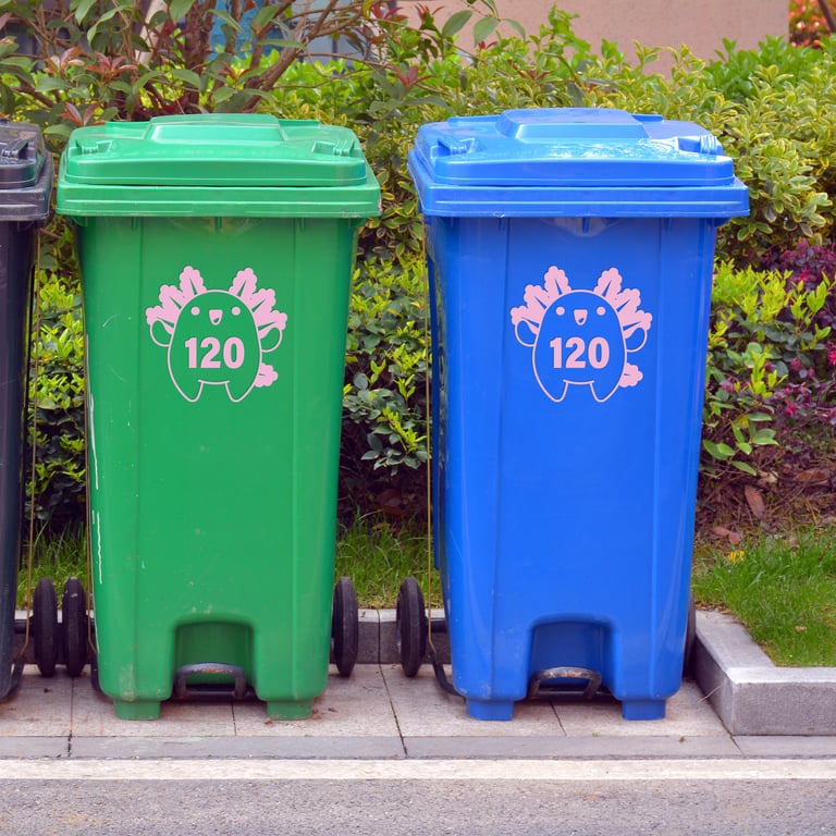 Personalised Round Axolotl Bin Sticker: Custom Wheelie Bin Decal House Number