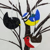 3 Garden bird decorations - clay robin, bluetit and blackbird bird lover gift