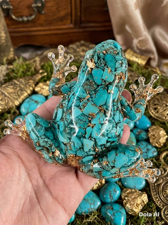 Resin Tuquoise and Gold Frog