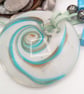 White Glass Pendant with Gold and Blue Cosmic Swirls on a Beaded Necklace - Image 2
