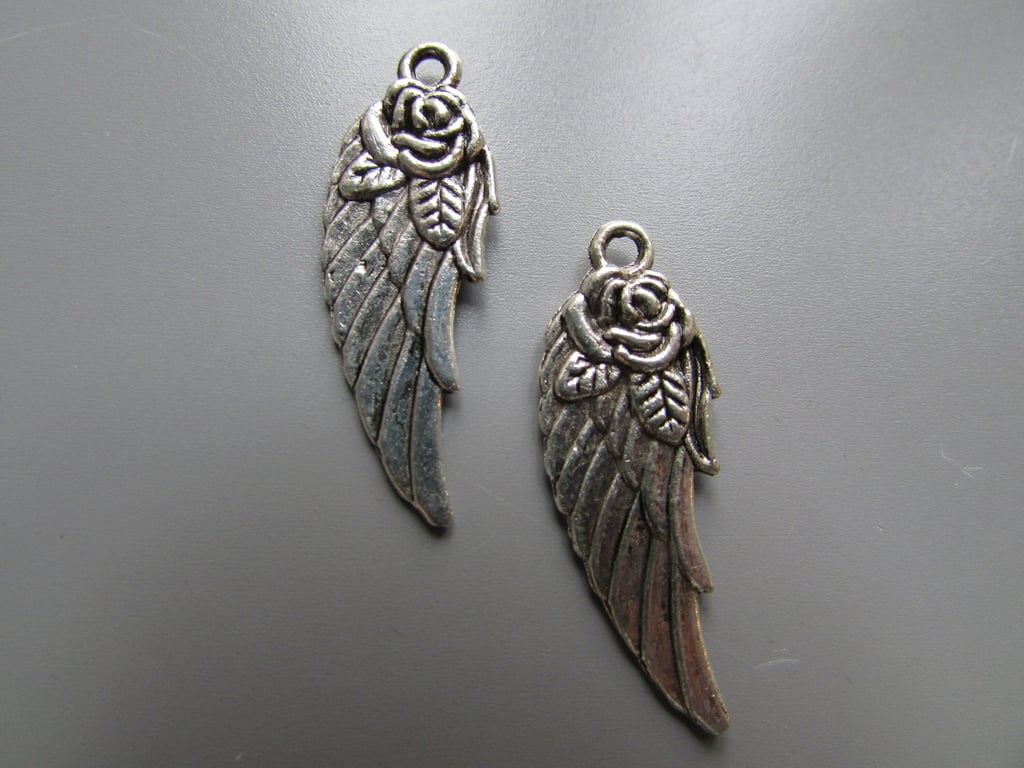 Silver Wing with rose Tibetan Jewellery Charm x 2