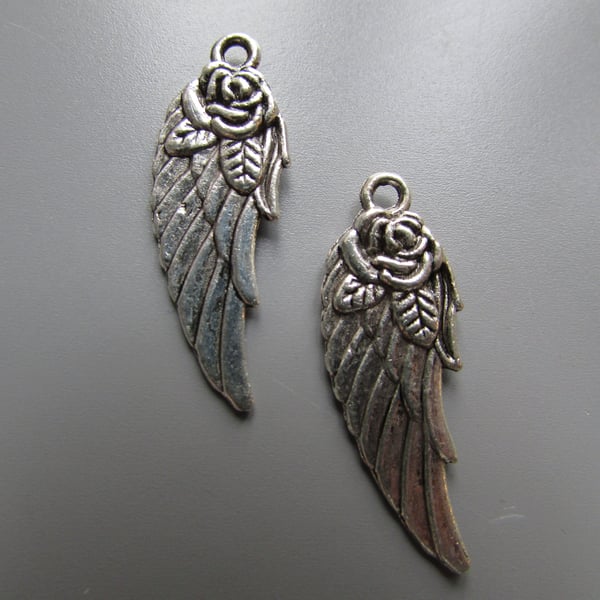Silver Wing with rose Tibetan Jewellery Charm x 2