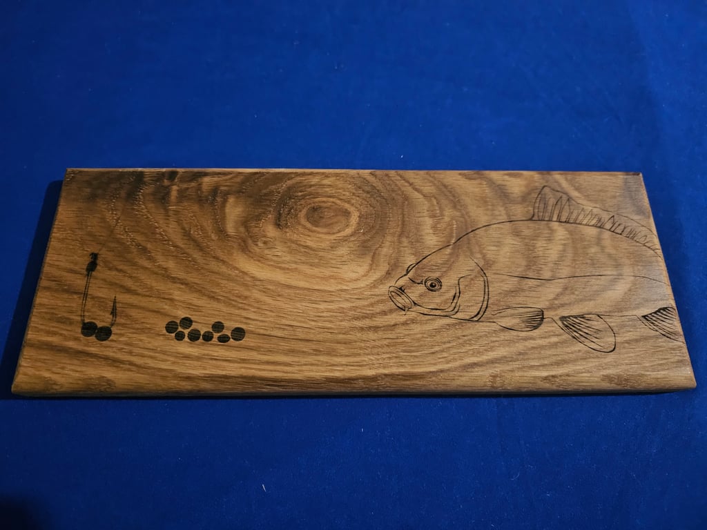 Oak chopping board carp fishing design 