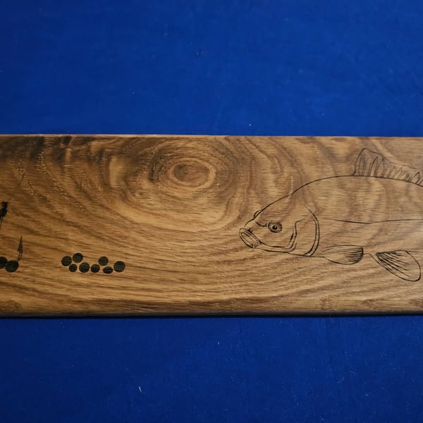Oak chopping board carp fishing design 
