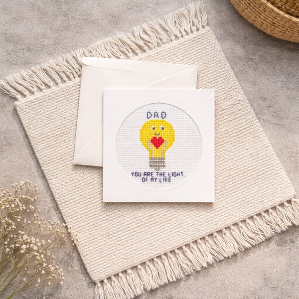 Dad Birthday Card - Hand Stitched Cross Stitch Greeting Card - Father's Day Card