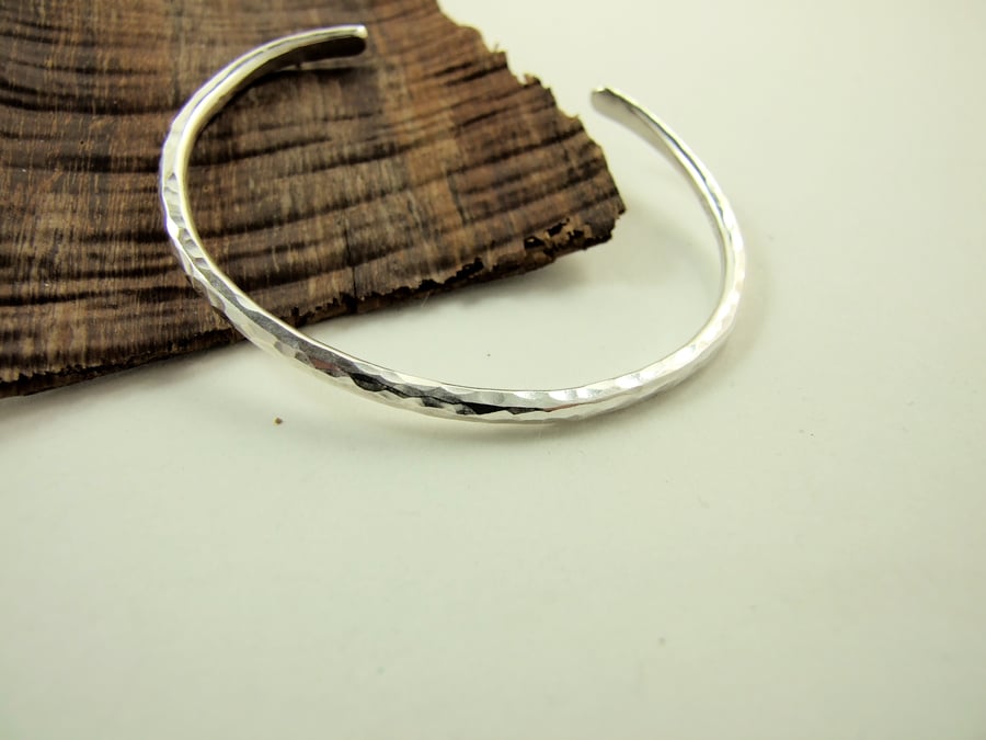 Sterling Silver Heavy Hammered Open Cuff Bangle