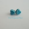 Tiny turquoise ceramic heart stud earrings sterling silver posts and scolls