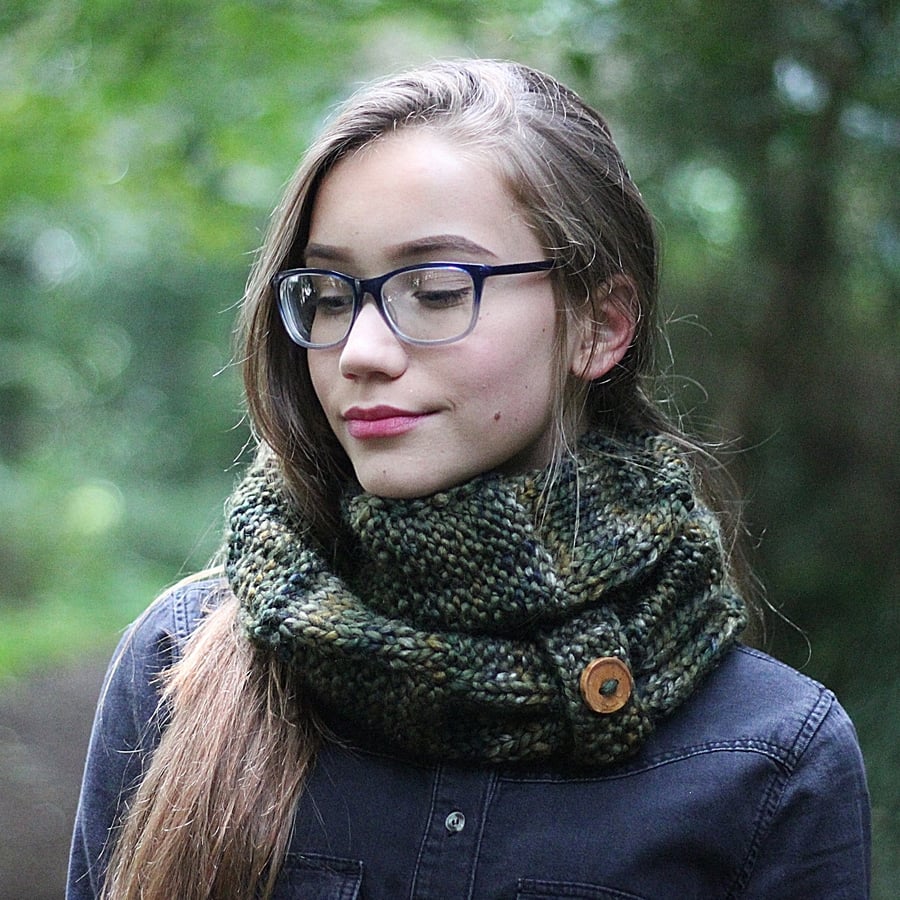 Scarf knitted infinity, cowl, snood, dark green foliage, womens gift guide