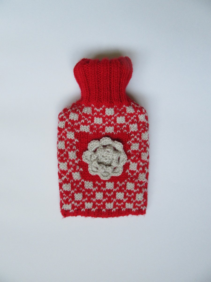 Scandi Ski hot water bottle cover - red