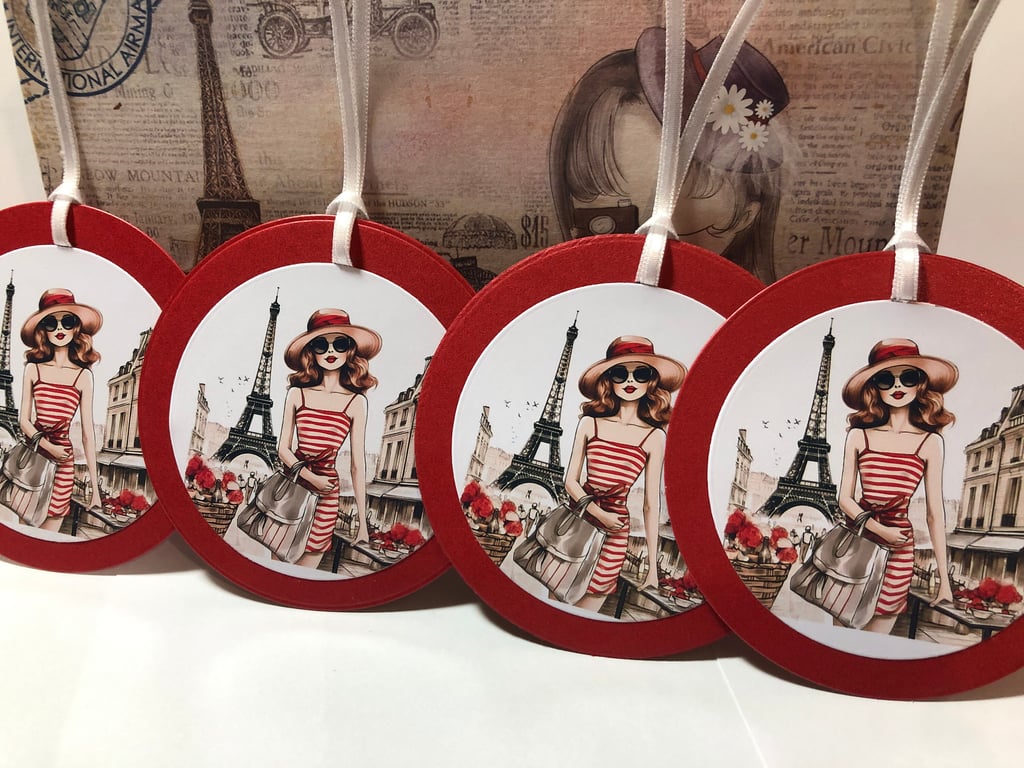 Paris Fashion Girl Gift Tags - Handmade Glamour, Set of 4