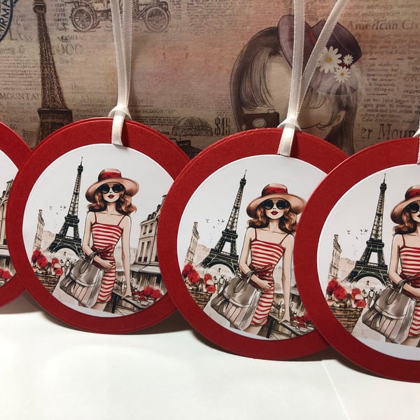 Paris Fashion Girl Gift Tags - Handmade Glamour, Set of 4