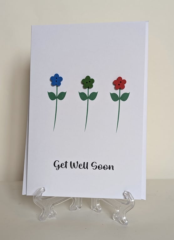 Get Well Soon flower buttons greetings card 