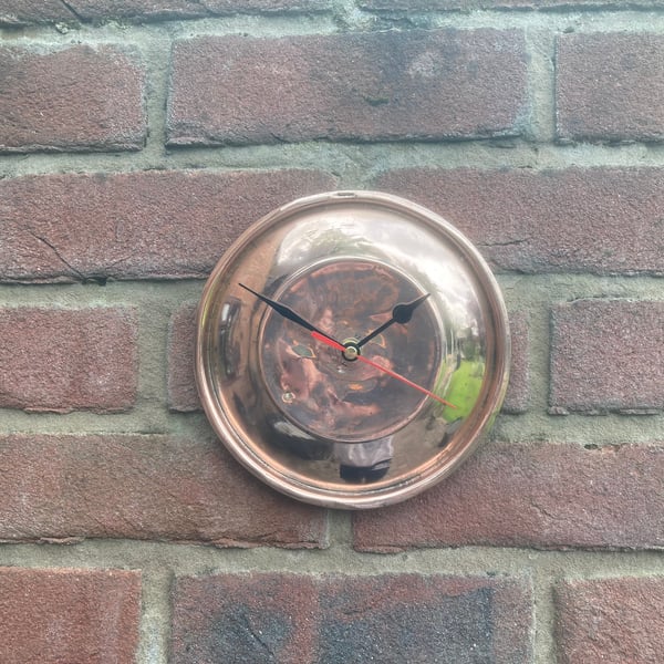 Novel Wall Clock, Polished Copper, Upcycled Saucepan Lid