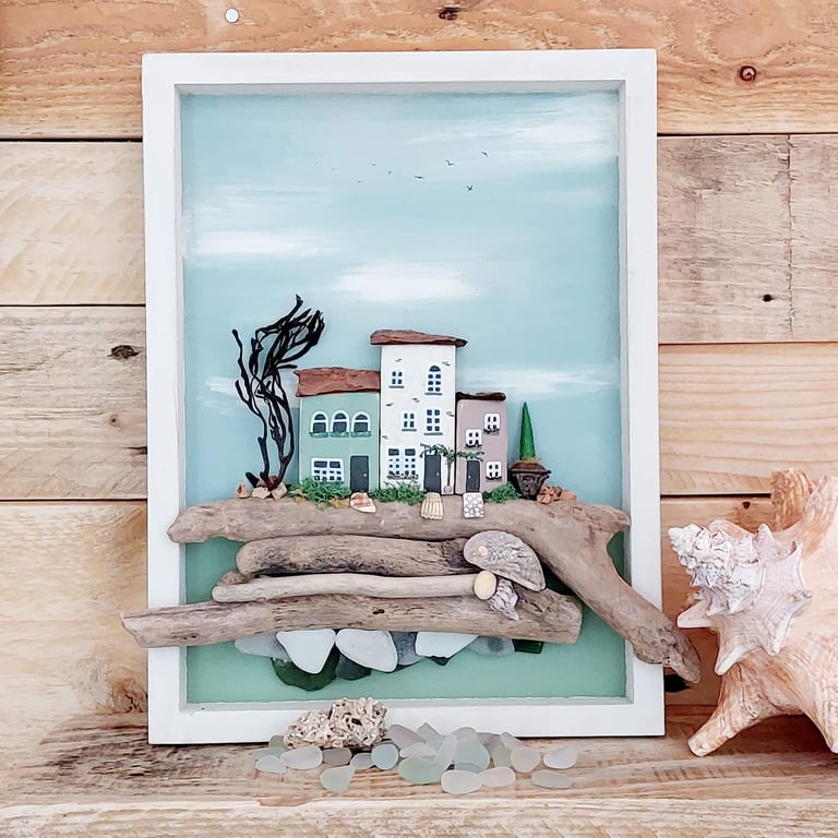 Driftwood Cottage Sustainable Art, Coastal Wall Hanging with Reclaimed Materials