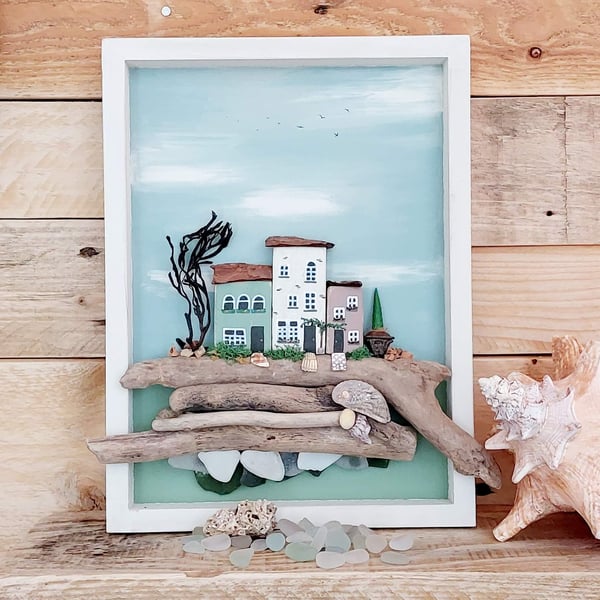 Driftwood Cottage Sustainable Art, Coastal Wall Hanging with Reclaimed Materials