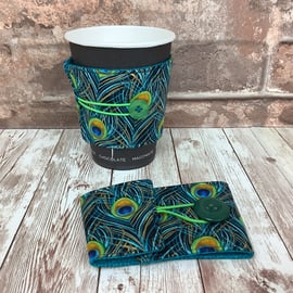 Peacock feathers Cup cosy, Cup cozy, Mug sleeve, Handmade