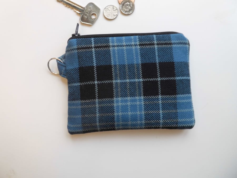 Coin purse Clergy tartan blue wool.