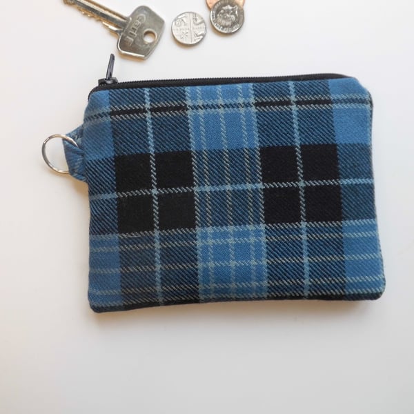 Coin purse Clergy tartan blue wool.