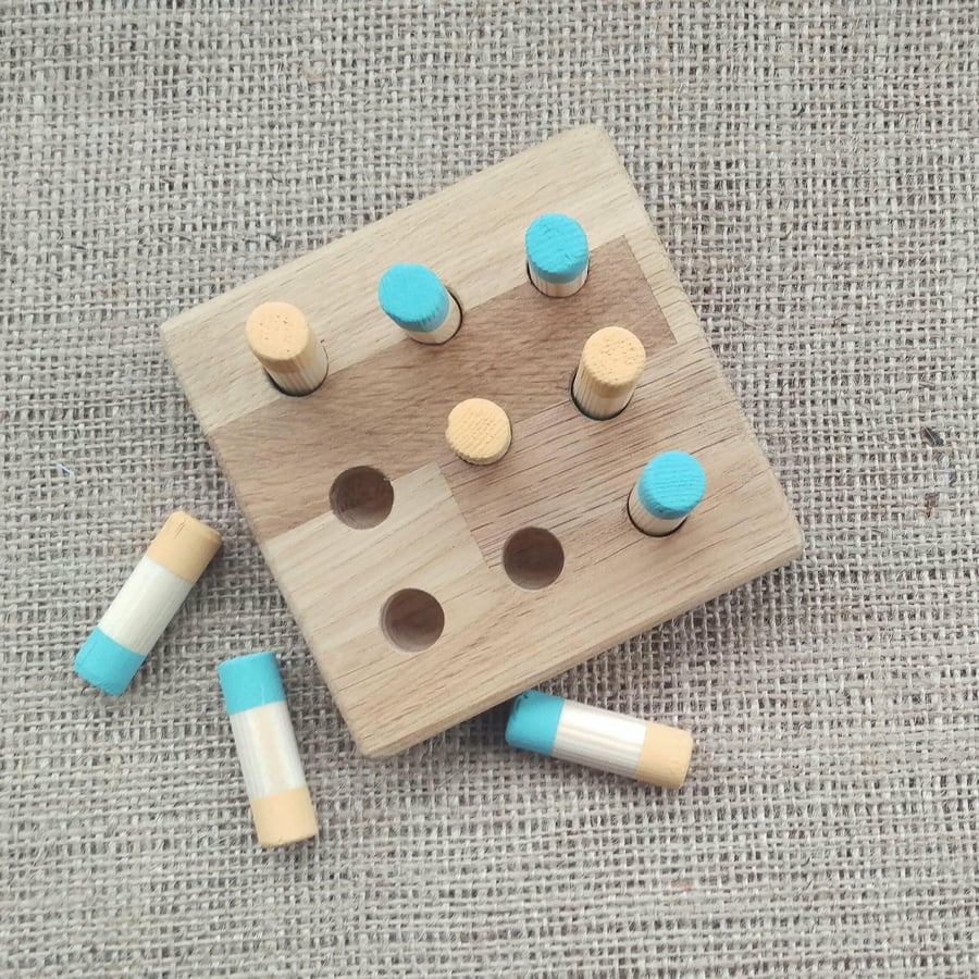 Handmade wooden noughts and crosses, tic tac toe style game