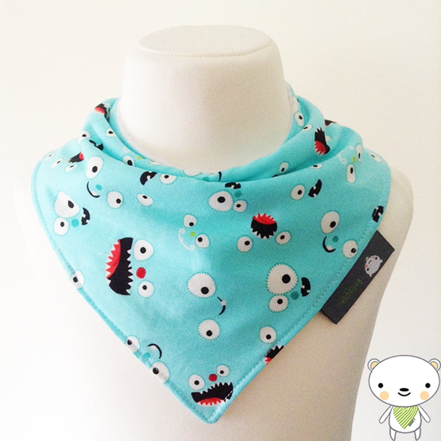 BellaOski BANDANA DRIBBLE BIB MONSTER FACES Camelot Cotton Fabric BABY GIFT IDEA