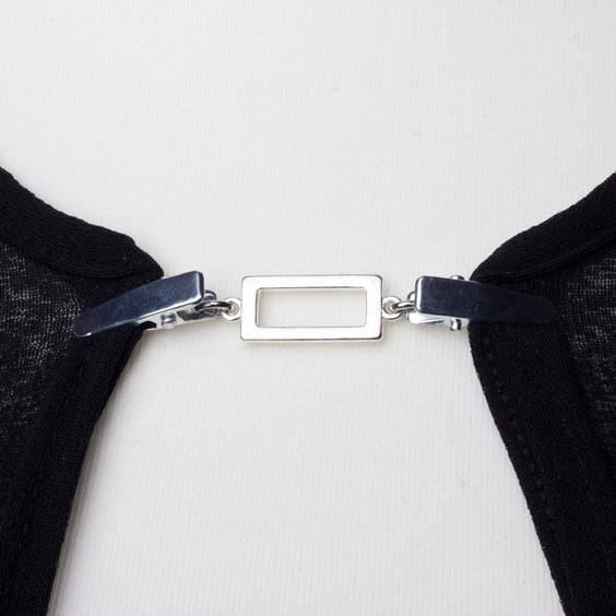 Silver rectangle cardigan clip - Sweater guard fastening - Wrap holder