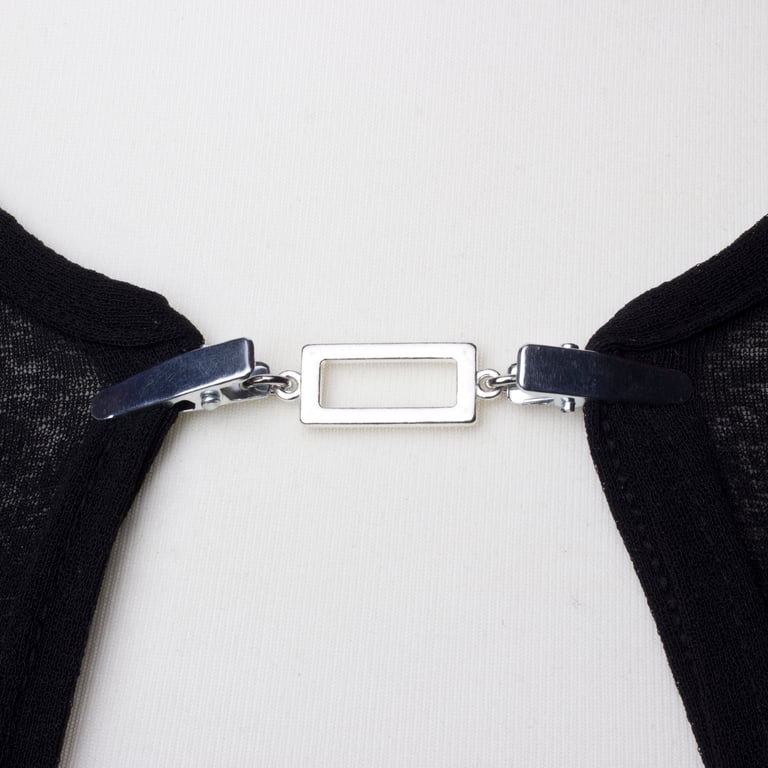 Silver rectangle cardigan clip - Sweater guard fastening - Wrap holder