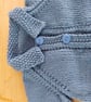 Baby cardigan handmade in denim blue merino wool to fit 3-6 months. - Image 2