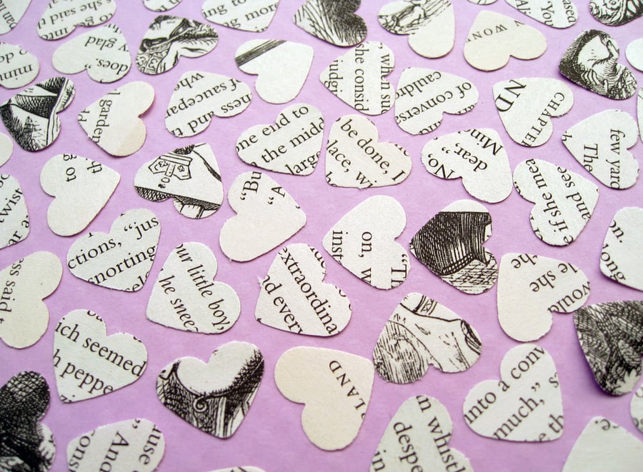 500 Alice In Wonderland Heart Book Confetti - Wedding Party - Table Decor