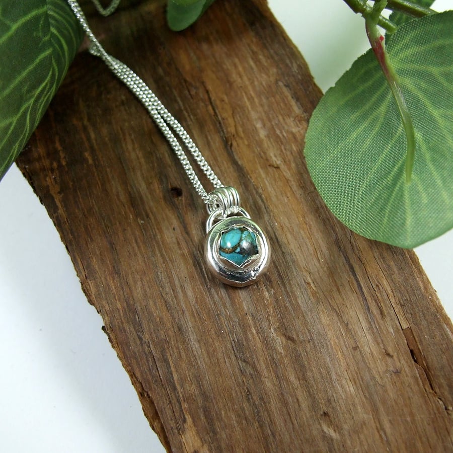 Dainty Turquoise Necklace. Sterling and Recyced Silver 