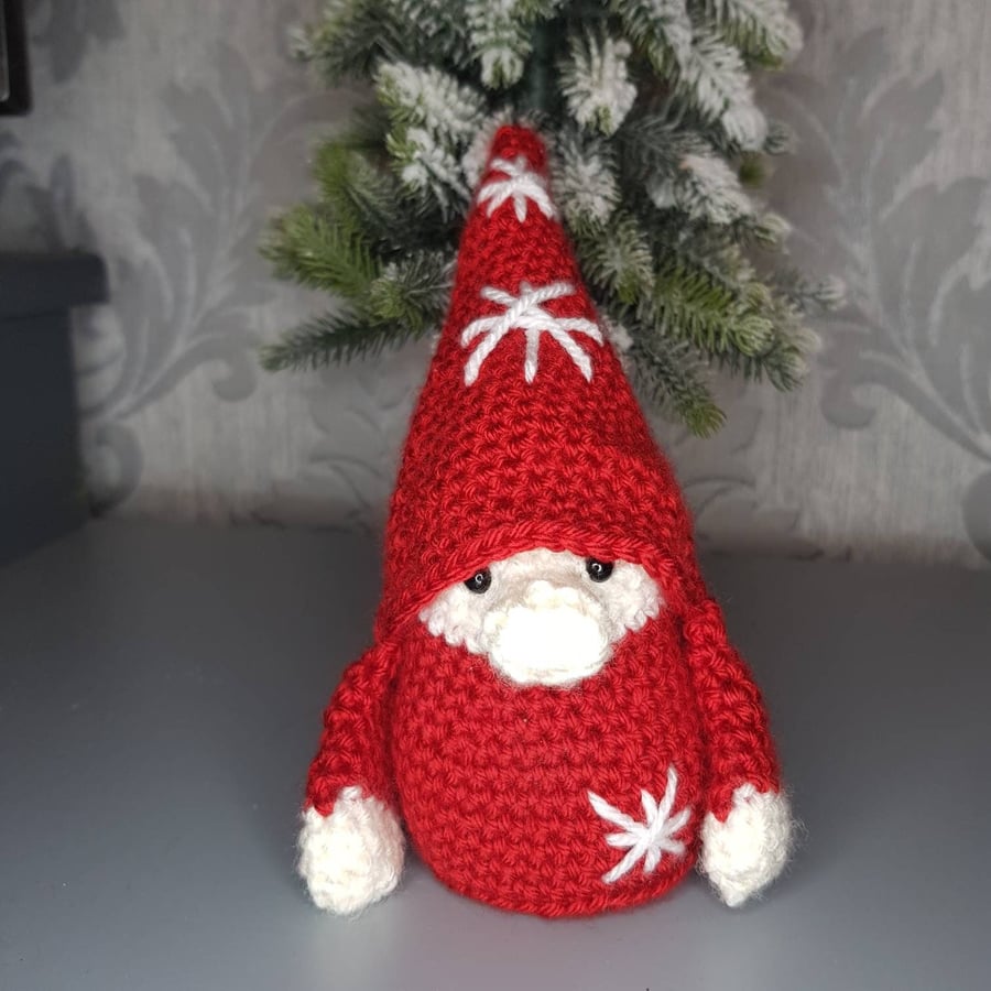 Hand crocheted baby Christmas gnome gonk ornament, 