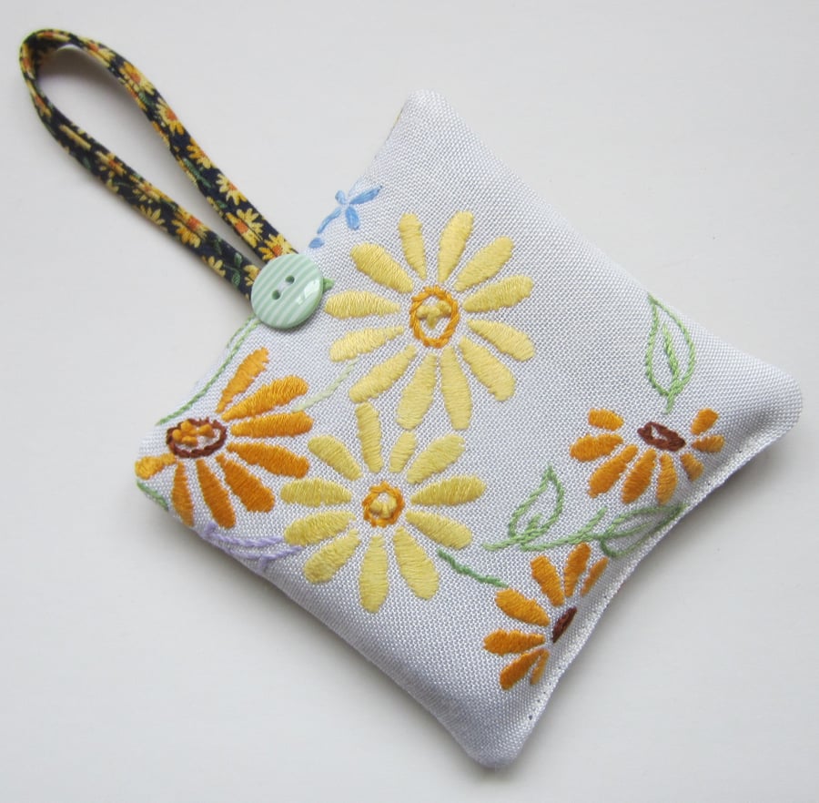 SALE Vintage Embroidered Yellow Flower Lavender Bag % to Ukraine