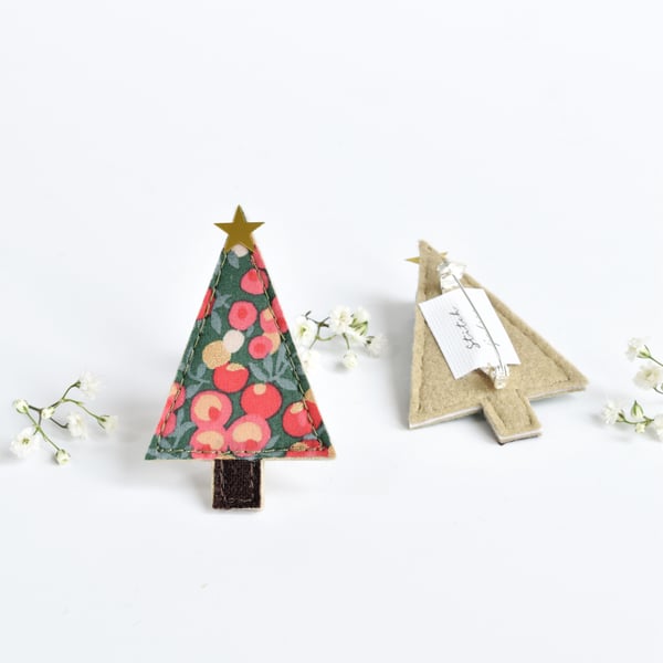 Liberty fabric Christmas tree brooch, Christmas pin badge, Christmas gift