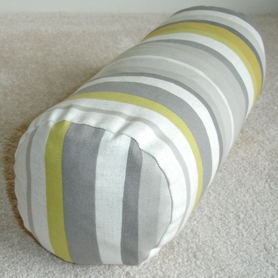 Bolster Cushion Cover 18"x8" Round Cylinder Roll Yellow and Grey Stripes 8x18