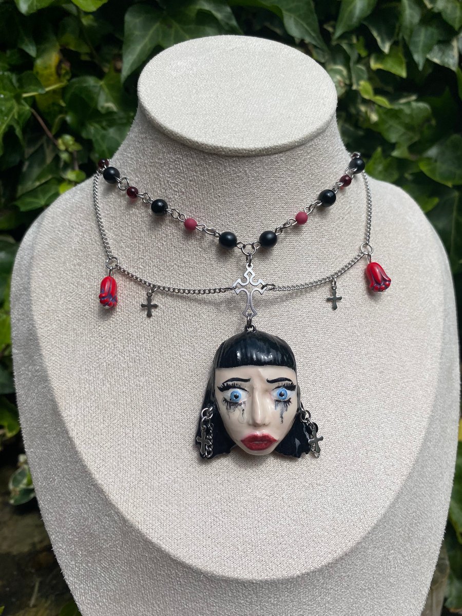 Enid - Crying Goth Girl Choker Necklace 